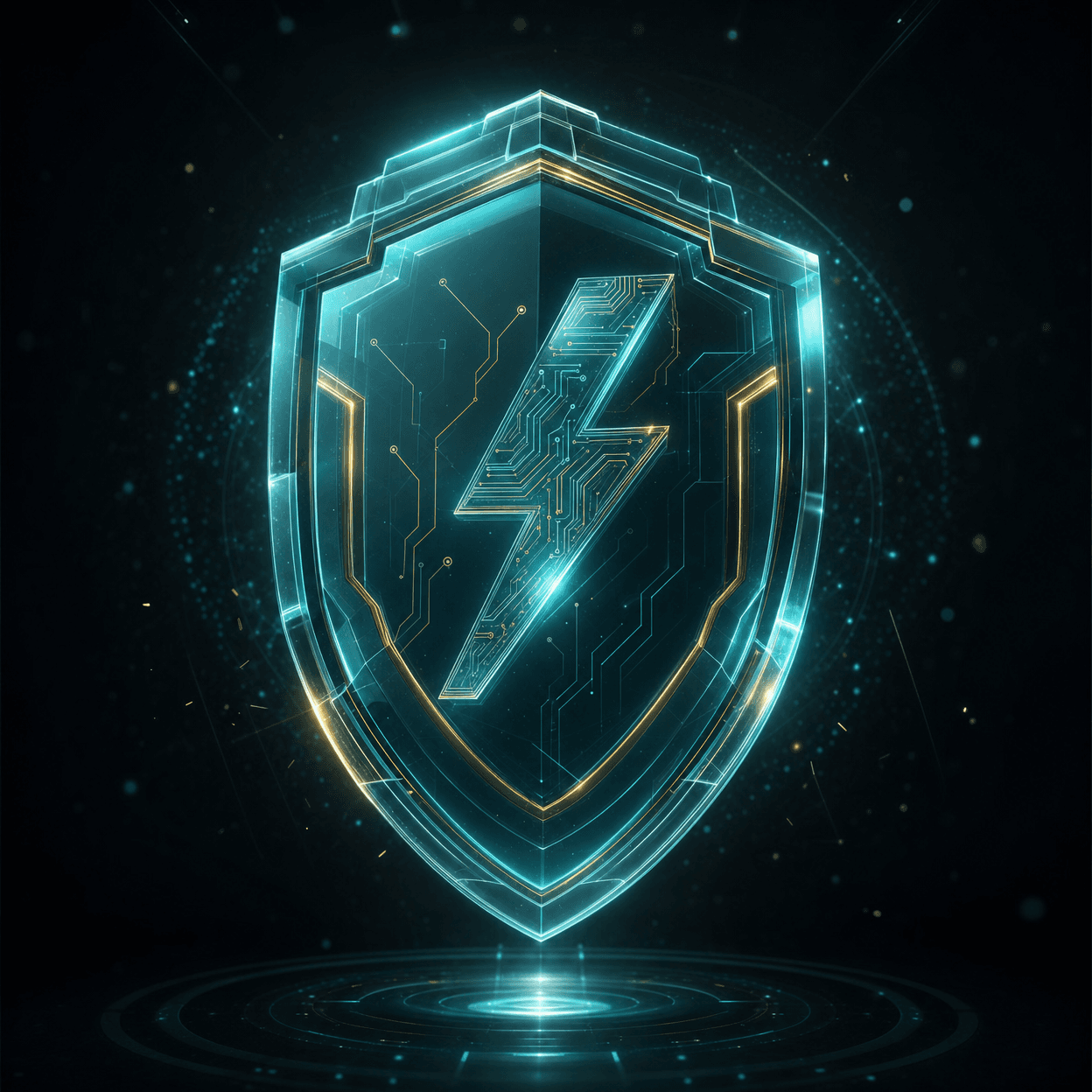 Luminous digital shield representing the Energy Blockchain patent portfolio