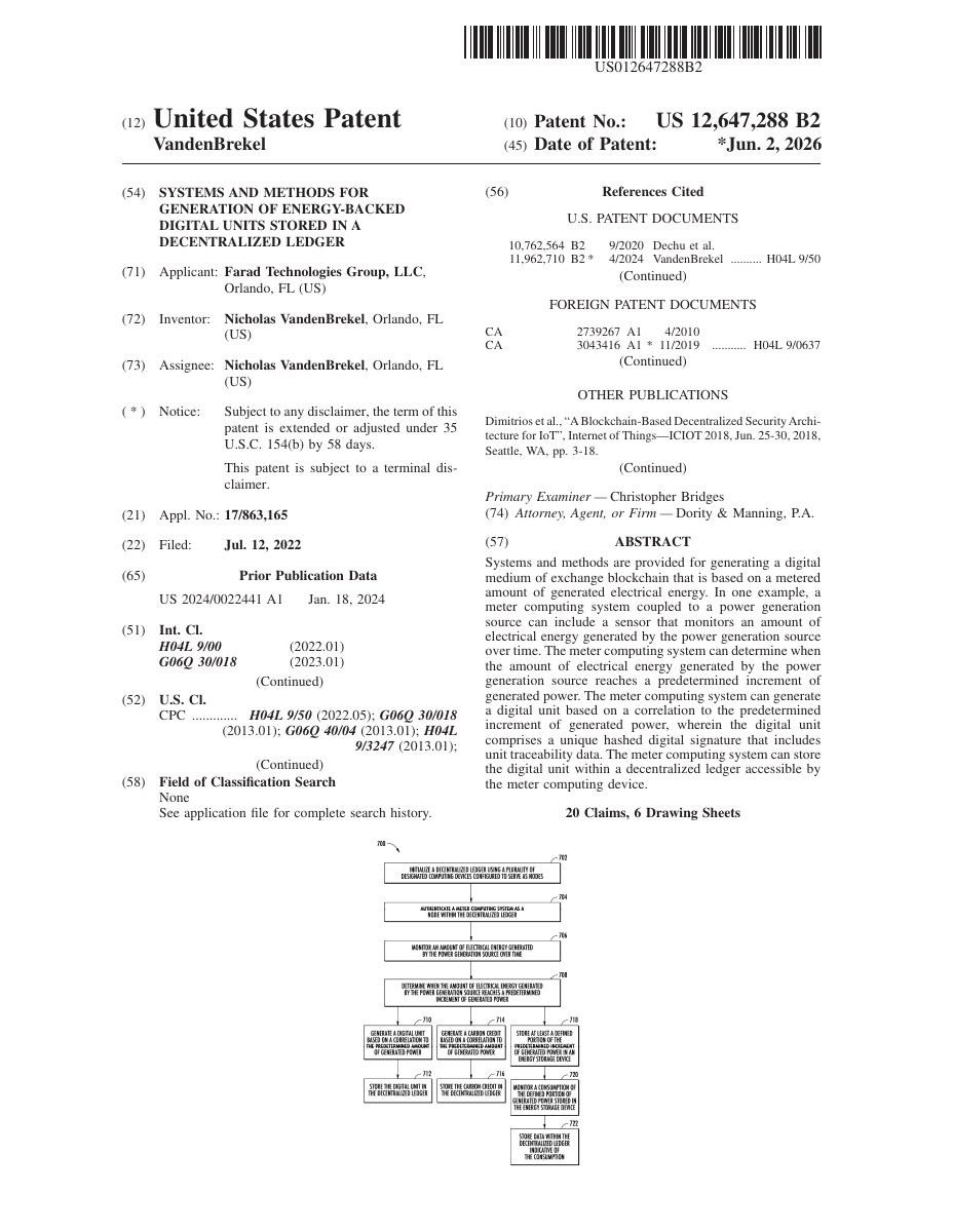 Official United States patent grant page for US 12,647,288 B2